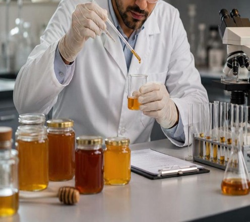 Laboratory analyst testing honey samples